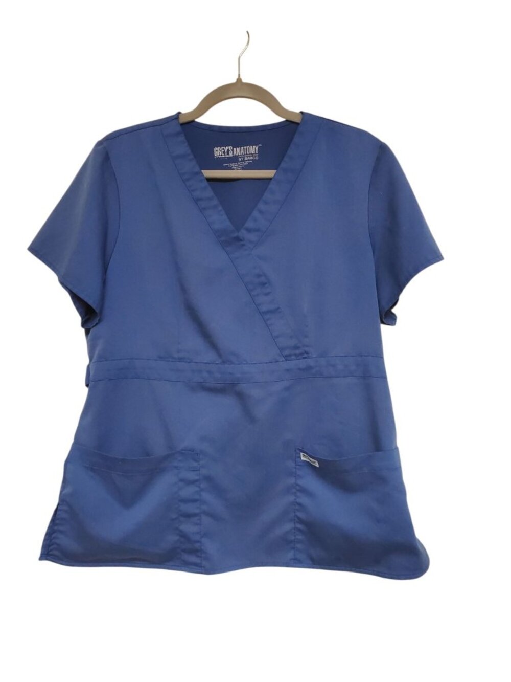Grey's Anatomy Women's Navy Blue Short Sleeve Pocket V-Neck Scrub Top Size L